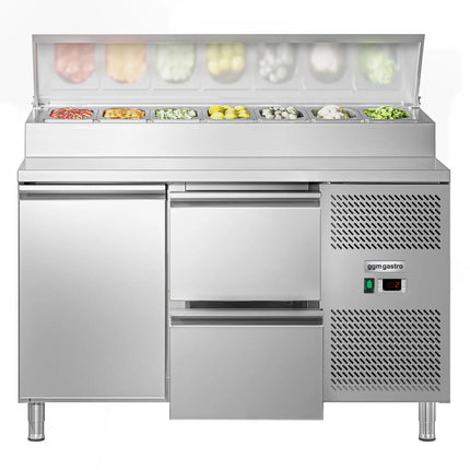 GGM Gastro Commercial Saladette Prep Counter ECO - 1360x700mm - 1 Door & 2 Drawers - for 7x GN 1/3