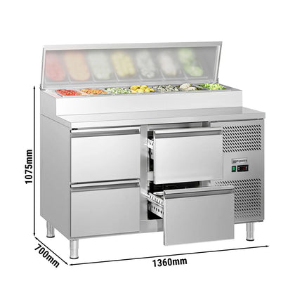 GGM Gastro Commercial Saladette Prep Counter ECO - 1360x700mm - 4 Drawers - for 7x GN 1/3