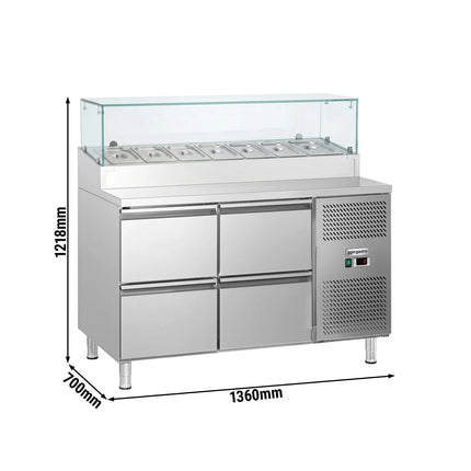 GGM Gastro Commercial Saladette Prep Counter ECO - 1360x700mm - 4 Drawers - for 7x GN 1/3