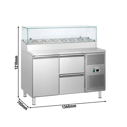 GGM Gastro Commercial Saladette Prep Counter ECO - 1360x700mm - with 1 Door & 2 Drawers - for 7x GN 1/3