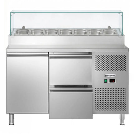 GGM Gastro Commercial Saladette Prep Counter ECO - 1360x700mm - with 1 Door & 2 Drawers - for 7x GN 1/3