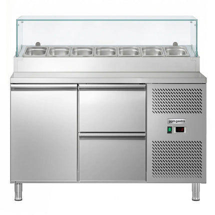 GGM Gastro Commercial Saladette Prep Counter ECO - 1360x700mm - with 1 Door & 2 Drawers - for 7x GN 1/3