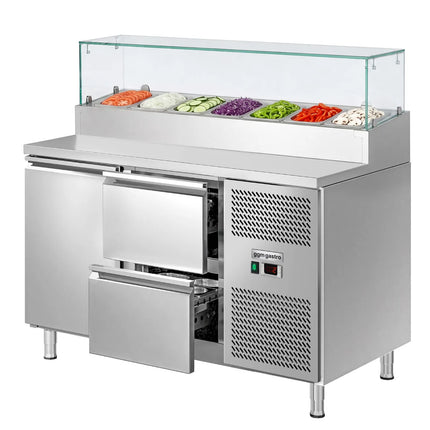 GGM Gastro Commercial Saladette Prep Counter ECO - 1360x700mm - with 1 Door & 2 Drawers - for 7x GN 1/3