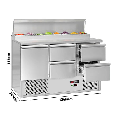 GGM Gastro Commercial Saladette Prep Counter ECO - 1365x700mm - 1 Door & 4 Drawers - for 8x GN 1/6