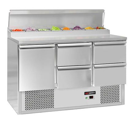 GGM Gastro Commercial Saladette Prep Counter ECO - 1365x700mm - 1 Door & 4 Drawers - for 8x GN 1/6