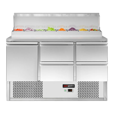 GGM Gastro Commercial Saladette Prep Counter ECO - 1365x700mm - 1 Door & 4 Drawers - for 8x GN 1/6