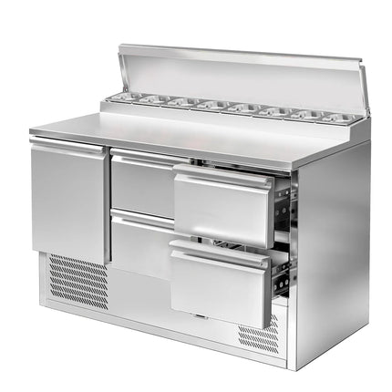 GGM Gastro Commercial Saladette Prep Counter ECO - 1365x700mm - 1 Door & 4 Drawers - for 8x GN 1/6