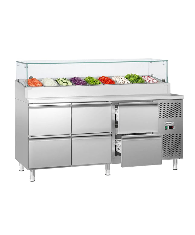 GGM Gastro Commercial Saladette Prep Counter ECO - 1795x700mm - 1 Door & 6 Drawers - for 9x GN 1/3 - incl. Glass sneeze guard