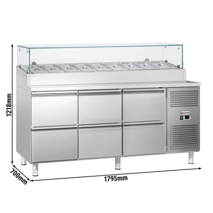 GGM Gastro Commercial Saladette Prep Counter ECO - 1795x700mm - 1 Door & 6 Drawers - for 9x GN 1/3 - incl. Glass sneeze guard