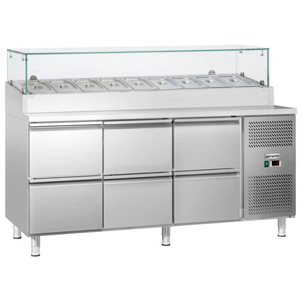 GGM Gastro Commercial Saladette Prep Counter ECO - 1795x700mm - 1 Door & 6 Drawers - for 9x GN 1/3 - incl. Glass sneeze guard