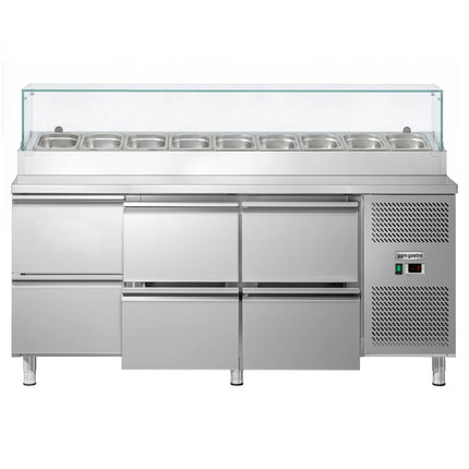GGM Gastro Commercial Saladette Prep Counter ECO - 1795x700mm - 1 Door & 6 Drawers - for 9x GN 1/3 - incl. Glass sneeze guard