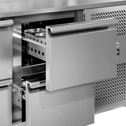 GGM Gastro Commercial Saladette Prep Counter ECO - 1795x700mm - 1 Door & 6 Drawers - for 9x GN 1/3 - incl. Glass sneeze guard