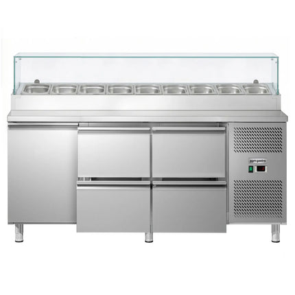 GGM Gastro Commercial Saladette Prep Counter ECO - 1795x700mm - with 1 Door & 4 Drawers - for 9x GN 1/3 - incl. Glass sneeze guard