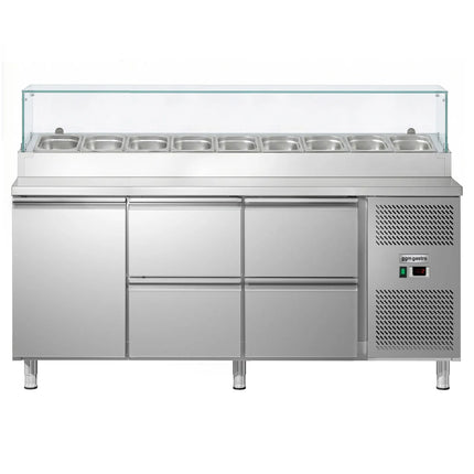 GGM Gastro Commercial Saladette Prep Counter ECO - 1795x700mm - with 1 Door & 4 Drawers - for 9x GN 1/3 - incl. Glass sneeze guard