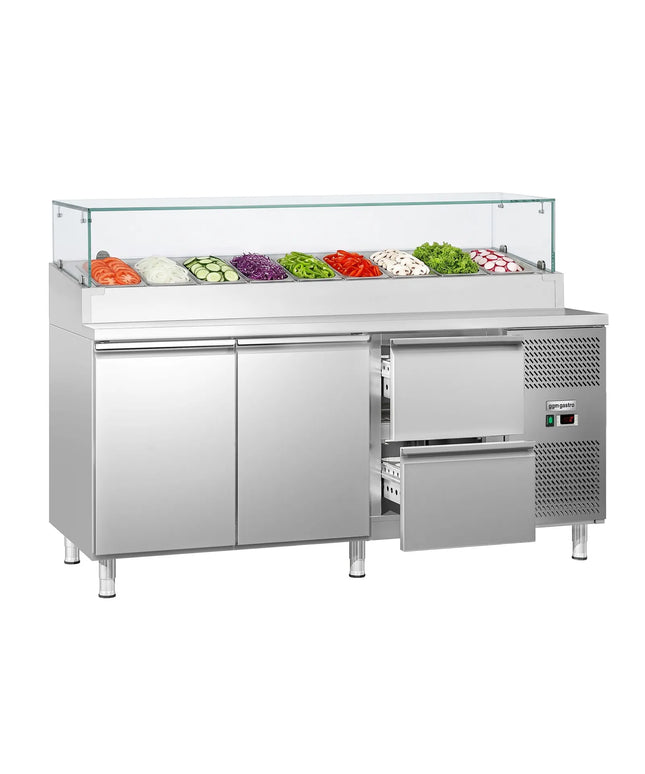 GGM Gastro Commercial Saladette Prep Counter ECO - 1795x700mm - with 2 Doors & 2 Drawers - for 9x GN 1/3