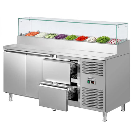 GGM Gastro Commercial Saladette Prep Counter ECO - 1795x700mm - with 2 Doors & 2 Drawers - for 9x GN 1/3