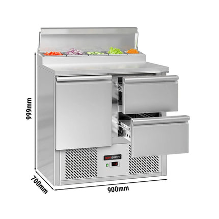 GGM Gastro Commercial Saladette Prep Counter ECO - 900x700mm - with 1 Door & 2 Drawers - for 5x GN 1/6