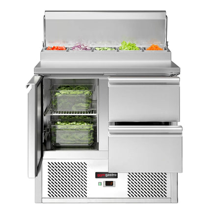 GGM Gastro Commercial Saladette Prep Counter ECO - 900x700mm - with 1 Door & 2 Drawers - for 5x GN 1/6