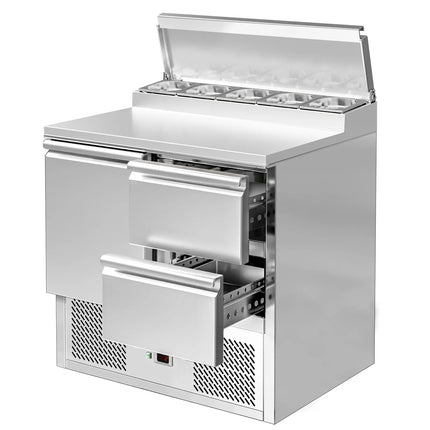 GGM Gastro Commercial Saladette Prep Counter ECO - 900x700mm - with 1 Door & 2 Drawers - for 5x GN 1/6