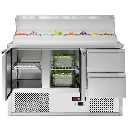 GGM Gastro Commercial Saladette Prep Counter ECO - Slimline - 1368x700mm - 2 Doors & 2 Drawers - for 8x GN 1/6