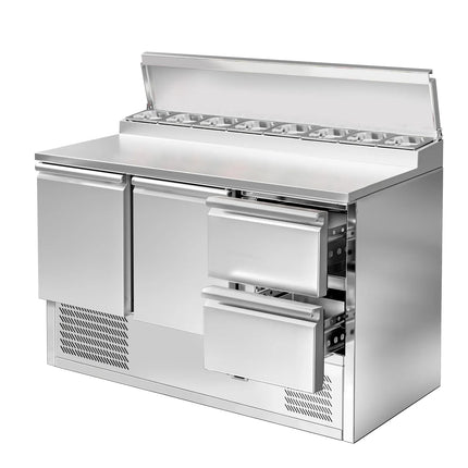 GGM Gastro Commercial Saladette Prep Counter ECO - Slimline - 1368x700mm - 2 Doors & 2 Drawers - for 8x GN 1/6
