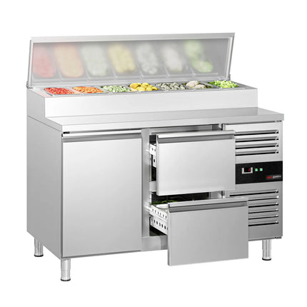 GGM Gastro Commercial Saladette Prep Counter PREMIUM - 1360x700mm - 1 Door & 2 Drawers - for 7x GN 1/3
