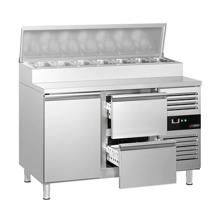 GGM Gastro Commercial Saladette Prep Counter PREMIUM - 1360x700mm - 1 Door & 2 Drawers - for 7x GN 1/3