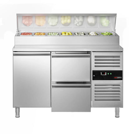 GGM Gastro Commercial Saladette Prep Counter PREMIUM - 1360x700mm - 1 Door & 2 Drawers - for 7x GN 1/3