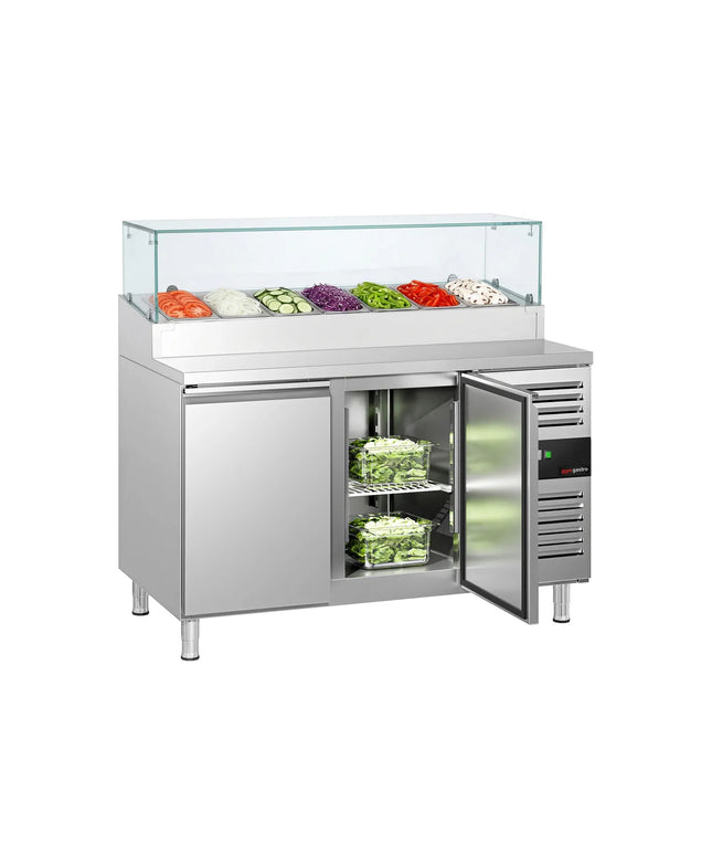 GGM Gastro Commercial Saladette Prep Counter PREMIUM - 1360x700mm - 2 Doors - for 7x GN 1/3