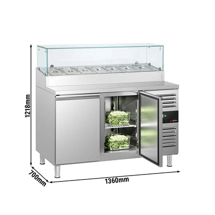 GGM Gastro Commercial Saladette Prep Counter PREMIUM - 1360x700mm - 2 Doors - for 7x GN 1/3