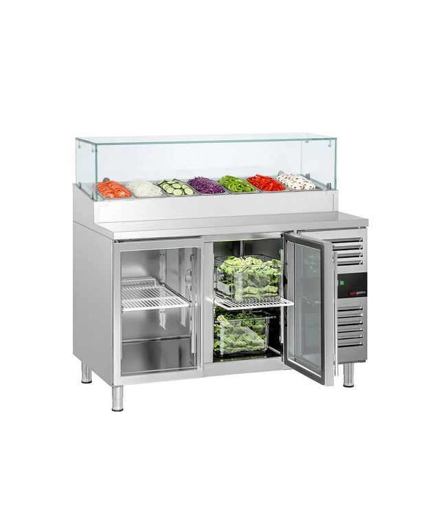 GGM Gastro Commercial Saladette Prep Counter PREMIUM - 1360x700mm - 2 Glass Doors - for 7x GN 1/3
