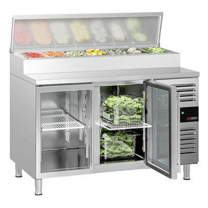 GGM Gastro Commercial Saladette Prep Counter PREMIUM - 1360x700mm - 2 Glass Doors - for 7x GN 1/3