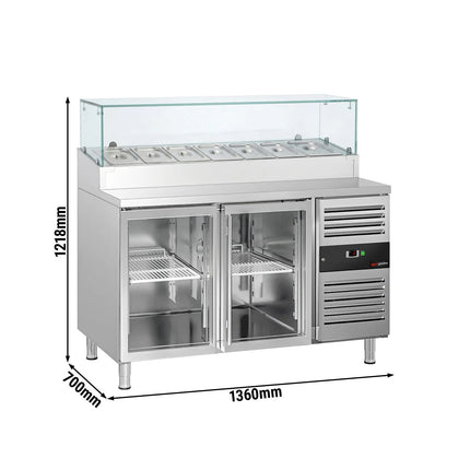 GGM Gastro Commercial Saladette Prep Counter PREMIUM - 1360x700mm - 2 Glass Doors - for 7x GN 1/3