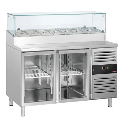 GGM Gastro Commercial Saladette Prep Counter PREMIUM - 1360x700mm - 2 Glass Doors - for 7x GN 1/3