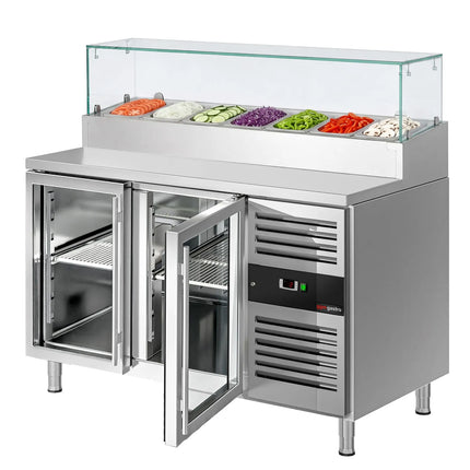 GGM Gastro Commercial Saladette Prep Counter PREMIUM - 1360x700mm - 2 Glass Doors - for 7x GN 1/3