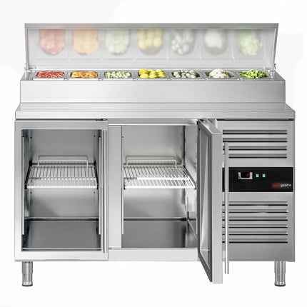 GGM Gastro Commercial Saladette Prep Counter PREMIUM - 1360x700mm - 2 Glass Doors - for 7x GN 1/3