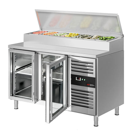 GGM Gastro Commercial Saladette Prep Counter PREMIUM - 1360x700mm - 2 Glass Doors - for 7x GN 1/3