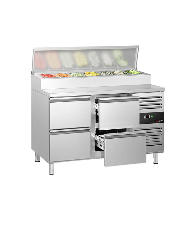 GGM Gastro Commercial Saladette Prep Counter PREMIUM - 1360x700mm - 4 Drawers - for 7x GN 1/3