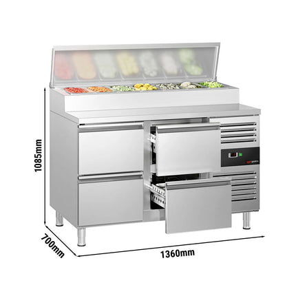 GGM Gastro Commercial Saladette Prep Counter PREMIUM - 1360x700mm - 4 Drawers - for 7x GN 1/3