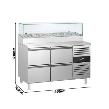 GGM Gastro Commercial Saladette Prep Counter PREMIUM - 1360x700mm - 4 Drawers - for 7x GN 1/3