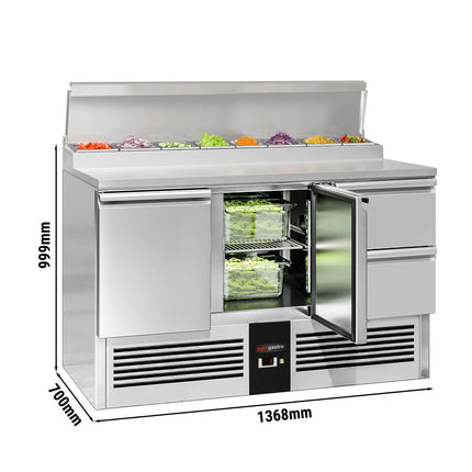 GGM Gastro Commercial Saladette Prep Counter PREMIUM - 1368x700mm - 2 Doors & 2 Drawers - for 8x GN 1/6
