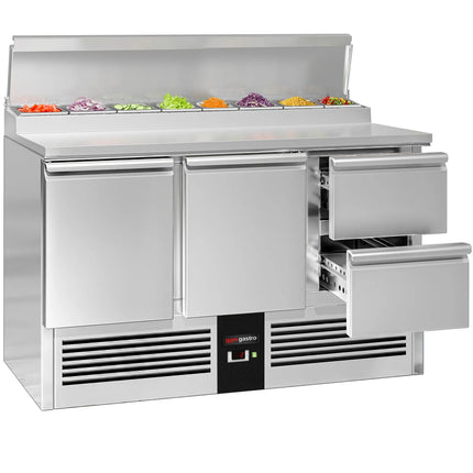 GGM Gastro Commercial Saladette Prep Counter PREMIUM - 1368x700mm - 2 Doors & 2 Drawers - for 8x GN 1/6