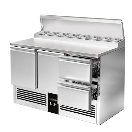 GGM Gastro Commercial Saladette Prep Counter PREMIUM - 1368x700mm - 2 Doors & 2 Drawers - for 8x GN 1/6