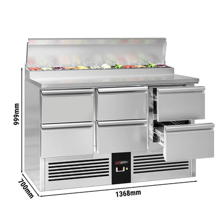 GGM Gastro Commercial Saladette Prep Counter PREMIUM - 1368x700mm - 6 Drawers - topper for 8x GN 1/6