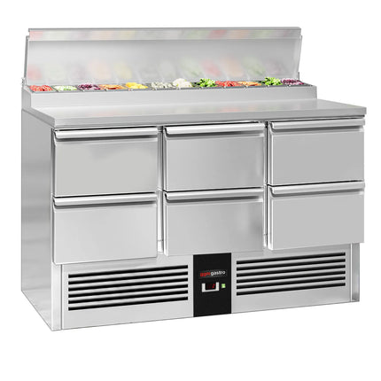 GGM Gastro Commercial Saladette Prep Counter PREMIUM - 1368x700mm - 6 Drawers - topper for 8x GN 1/6