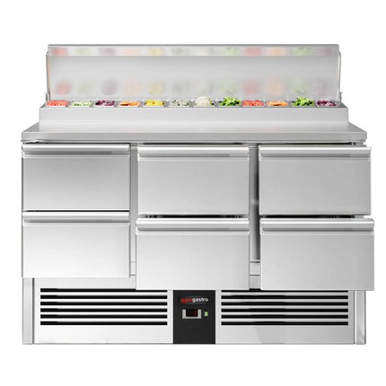 GGM Gastro Commercial Saladette Prep Counter PREMIUM - 1368x700mm - 6 Drawers - topper for 8x GN 1/6