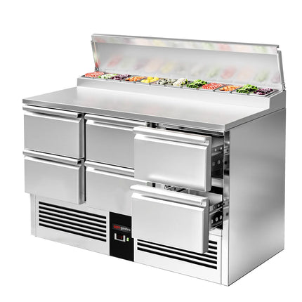 GGM Gastro Commercial Saladette Prep Counter PREMIUM - 1368x700mm - 6 Drawers - topper for 8x GN 1/6