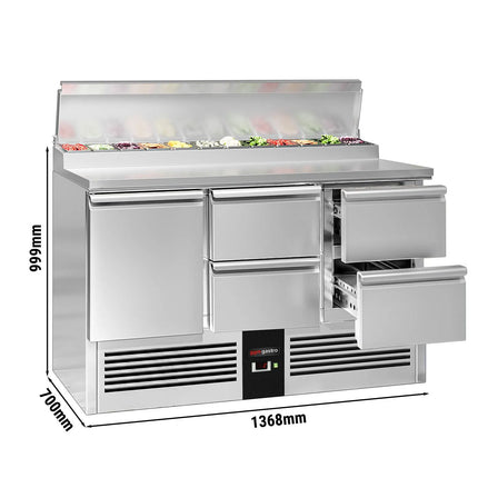 GGM Gastro Commercial Saladette Prep Counter PREMIUM - 1368x700mm - with 1 Door & 4 Drawers - for 8x GN 1/6