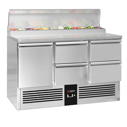 GGM Gastro Commercial Saladette Prep Counter PREMIUM - 1368x700mm - with 1 Door & 4 Drawers - for 8x GN 1/6