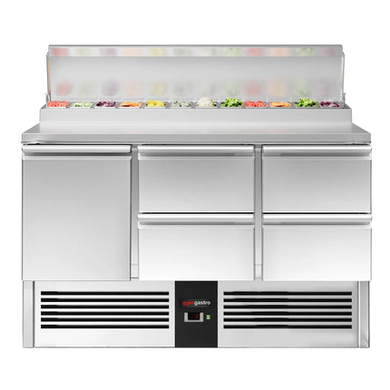 GGM Gastro Commercial Saladette Prep Counter PREMIUM - 1368x700mm - with 1 Door & 4 Drawers - for 8x GN 1/6